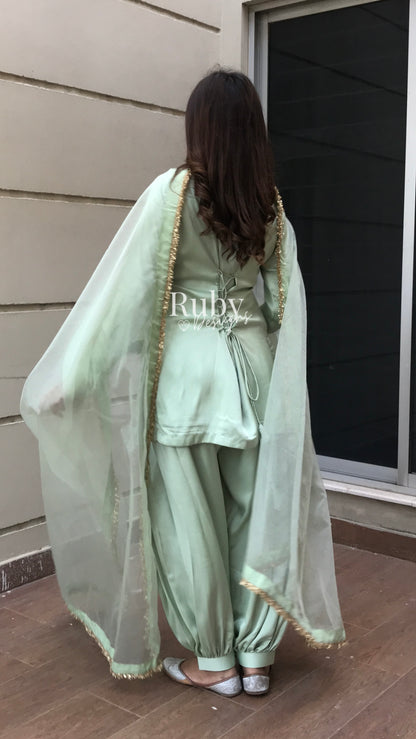 AMELLE Mint - 3 Piece Silk Suit with Balloon Pants