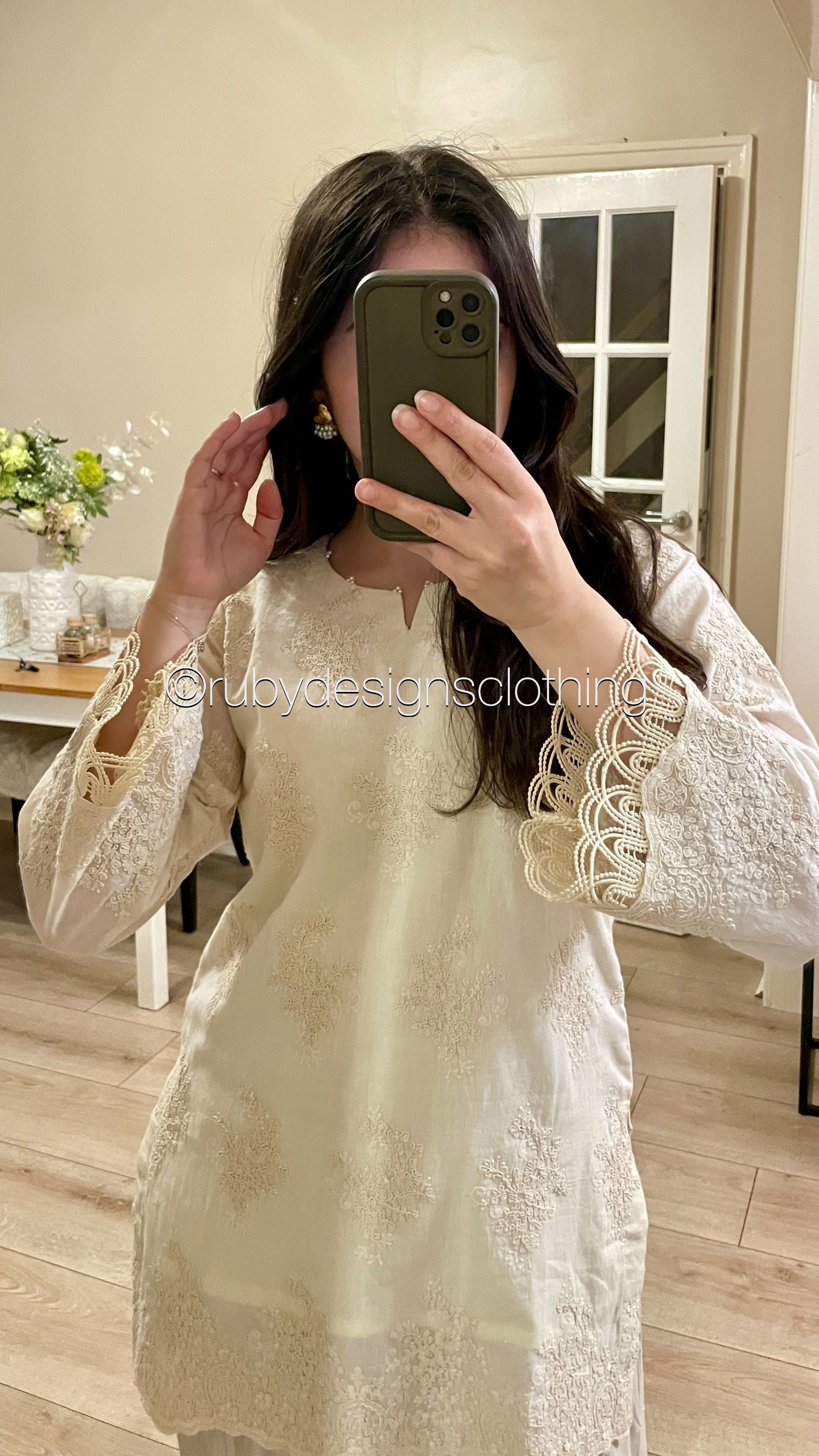 Vanilla Mist - 3 Piece Chikankari Suit with Farshi Shalwar