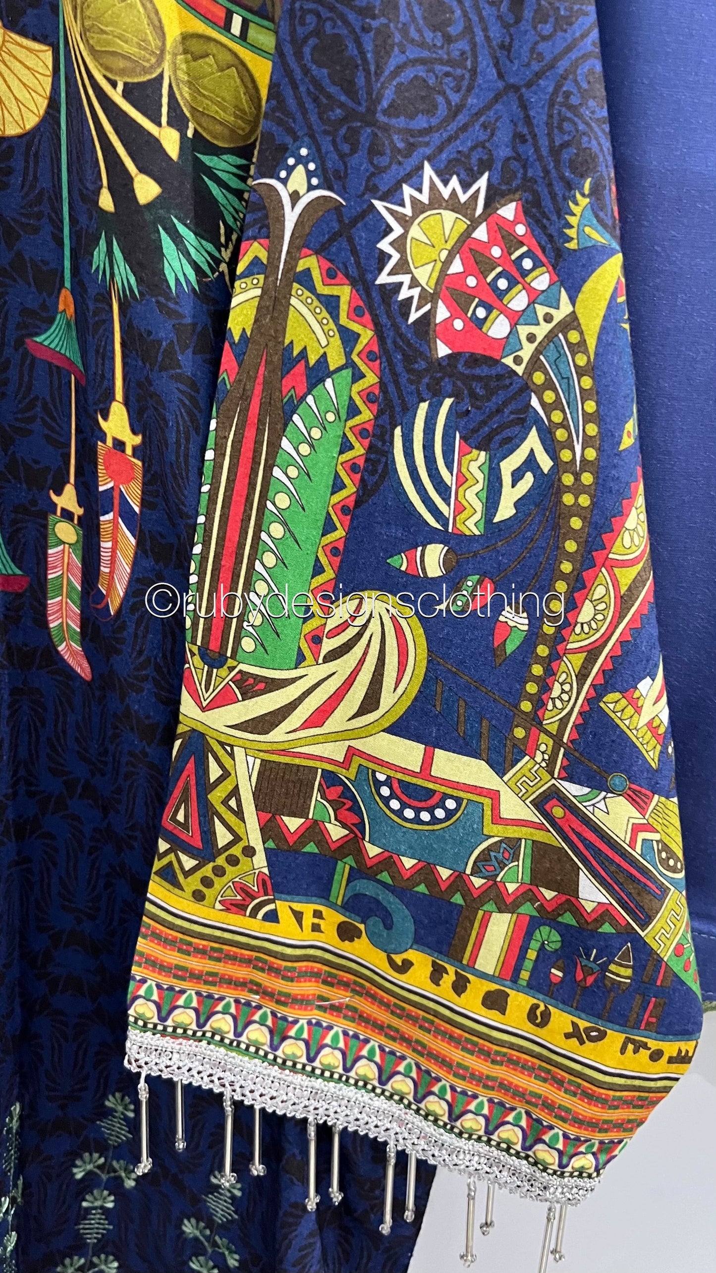 Original Kesarin by Riaz Arts Navy and Yellow Stitched Digital Viscose and Embroidered Suit (8748097306837)