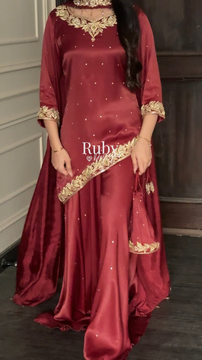 RANI Rouge - 3 Piece Luxury Silk Suit with Matching Bag