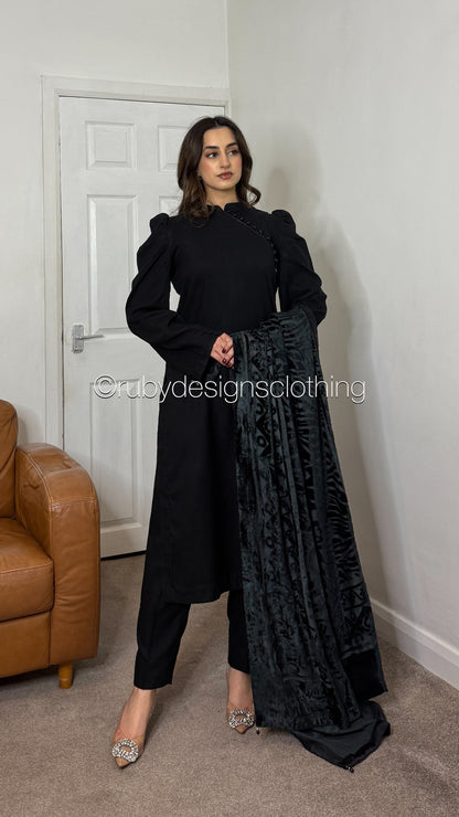 ZAILA Noir - 3 Piece Marina Suit with Palachi Shawl