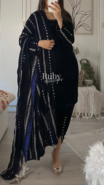ELMIRA - 3 Piece Luxury Velvet Suit with Heavy Mirror Shawl
