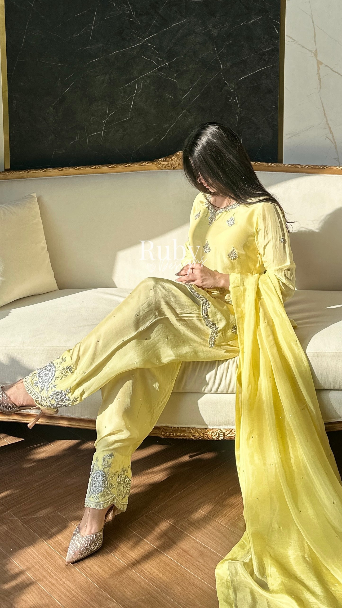 ATIFA Butter - 3 Piece Silk Suit with Shalwar