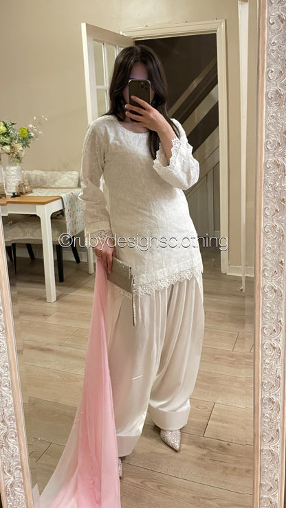White Lily - 3 Piece Chikankari Suit with Farshi Shalwar