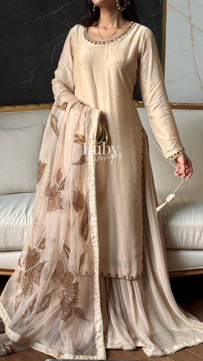 HEER - 3 Piece Silk Suit with Handpainted Dupatta