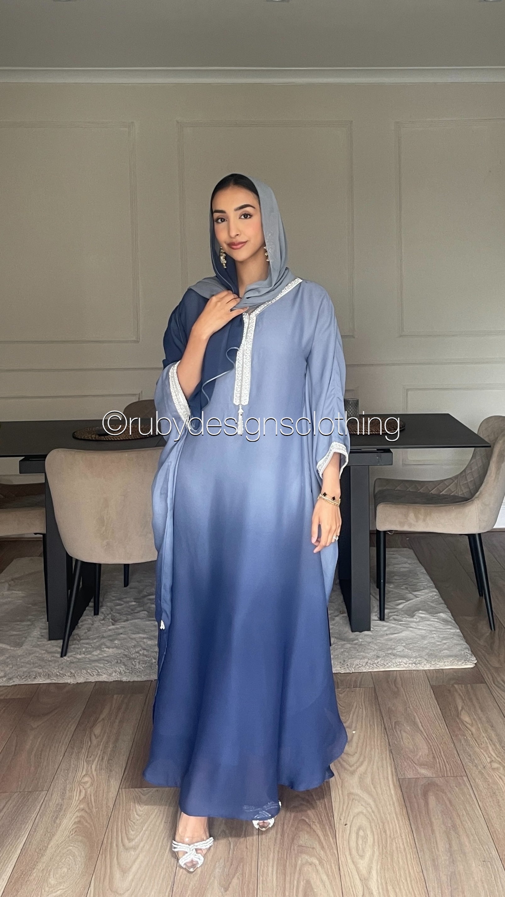 SABAH Twilight Blue - Ombré Kaftan with Hijab (8670640210133)