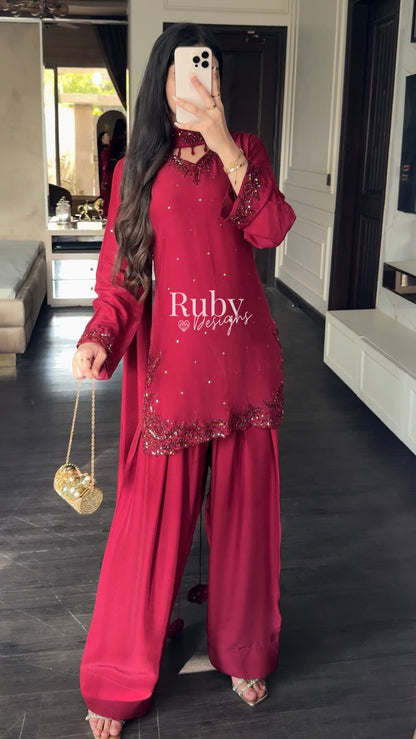 LEYLA - 3 Piece Luxury Silk Suit with Farshi Shalwar