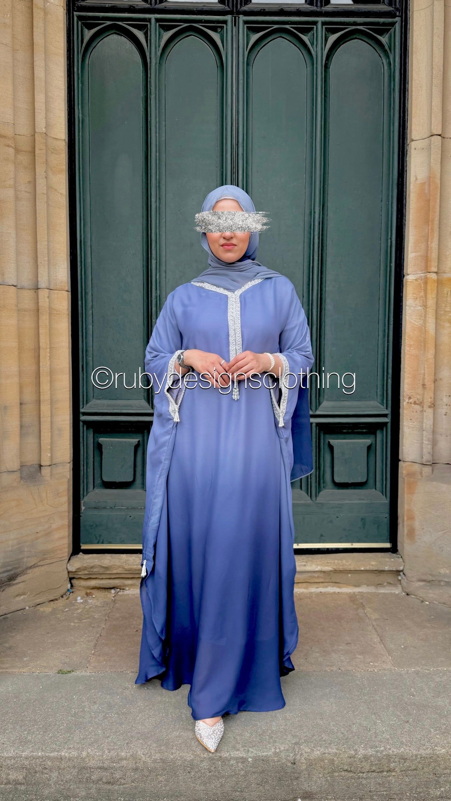 SABAH Twilight Blue - Ombré Kaftan with Hijab (8670640210133)