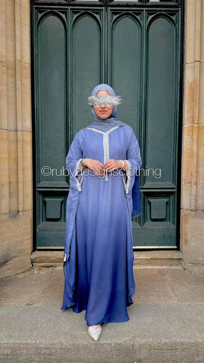 SABAH Twilight Blue - Ombré Kaftan with Hijab (8670640210133)