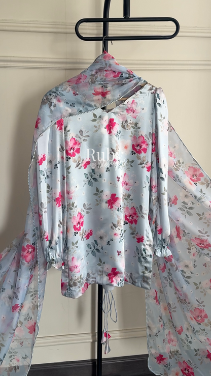 FLEUR Sky - 3 Piece Silk Suit with Balloon Pants