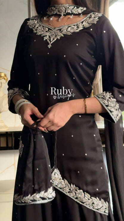 RANI Noir - 3 Piece Luxury Silk Suit with Matching Bag