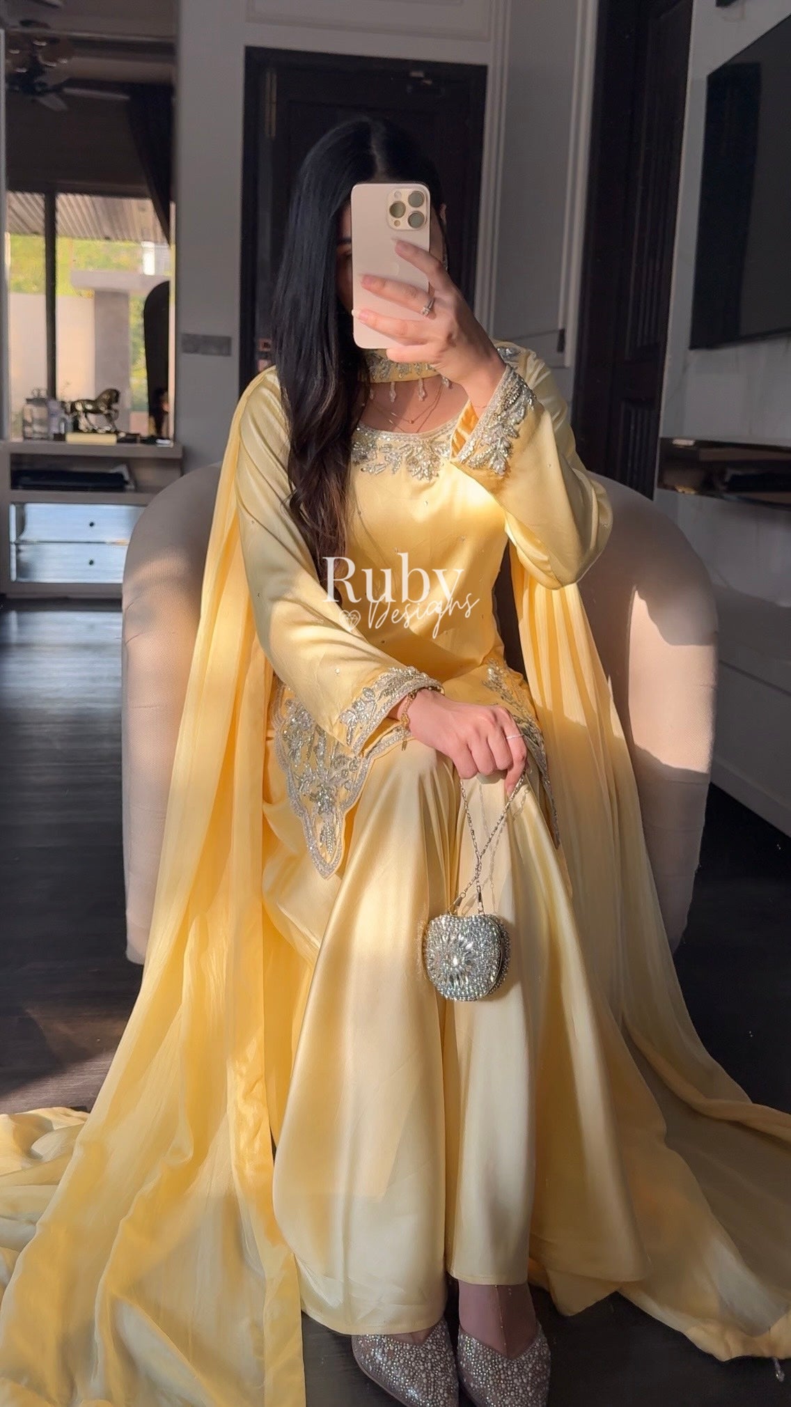 PARISA - 3 Piece Butter Yellow Silk Suit with Sharara
