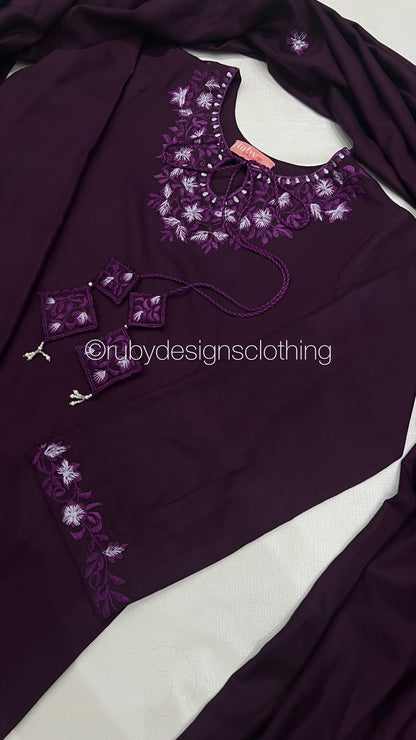 RIMSHA - 3 Piece Deep Purple Marina Suit with Shawl