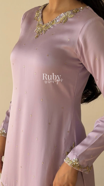 REYA Lilac - 3 Piece Silk Suit with Matching Potli Bag