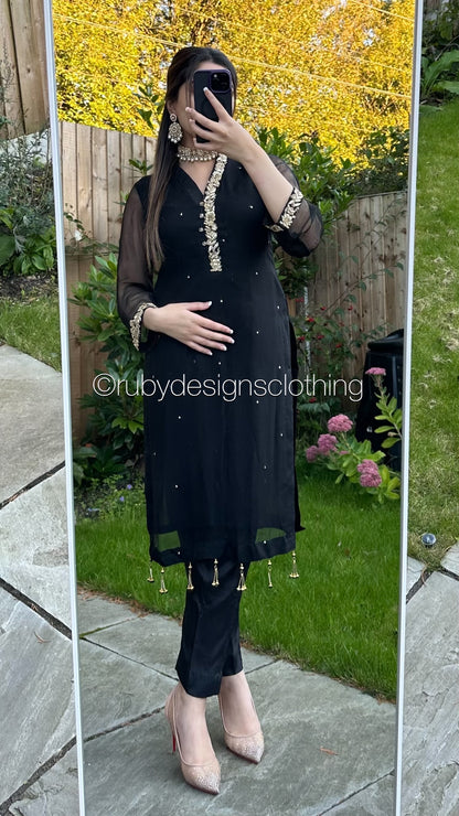 EXCLUSIVE SAMPLE - 2 Piece Black Chiffon Suit (8746815324373)