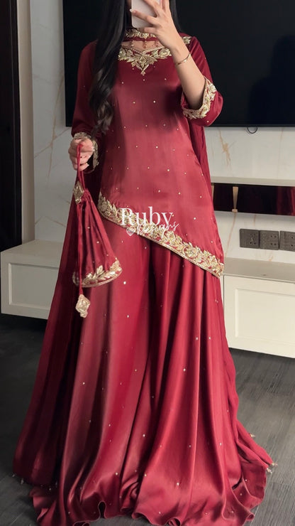 RANI Rouge - 3 Piece Luxury Silk Suit with Matching Bag