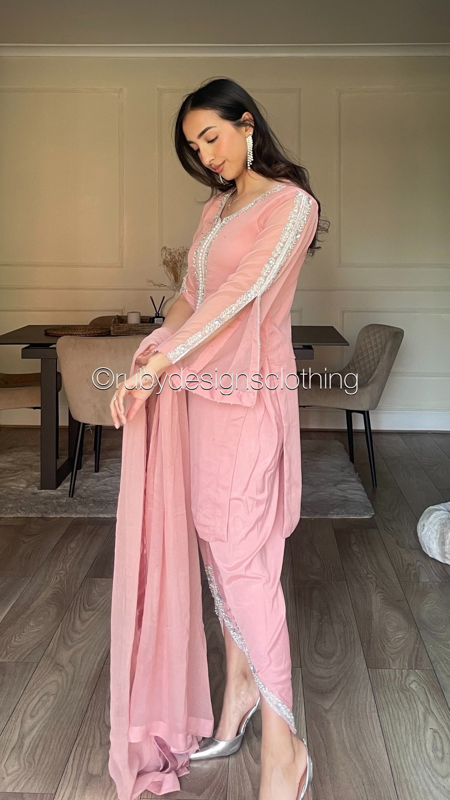ASMA Rose - 3 Piece Chiffon Suit with Tulip Trousers