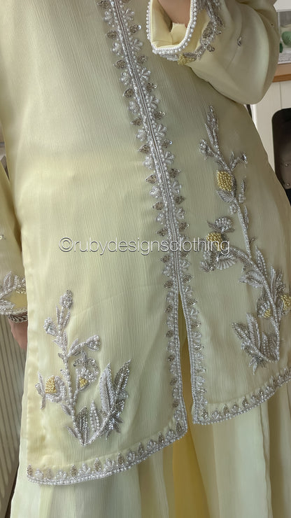 AROOSA Lemon - 3 Piece Chiffon Sharara with Handwork (8646795821269)