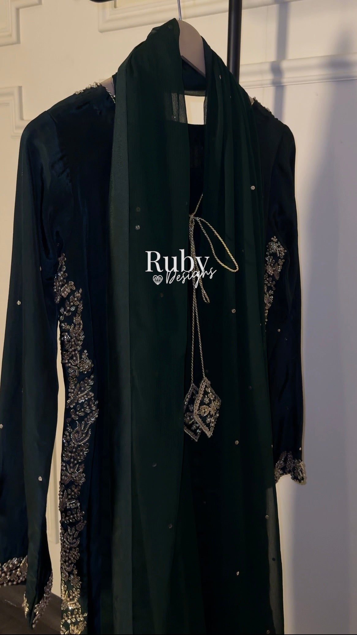 ZAINA Emerald - 3 Piece Silk Suit with Gold Handwork