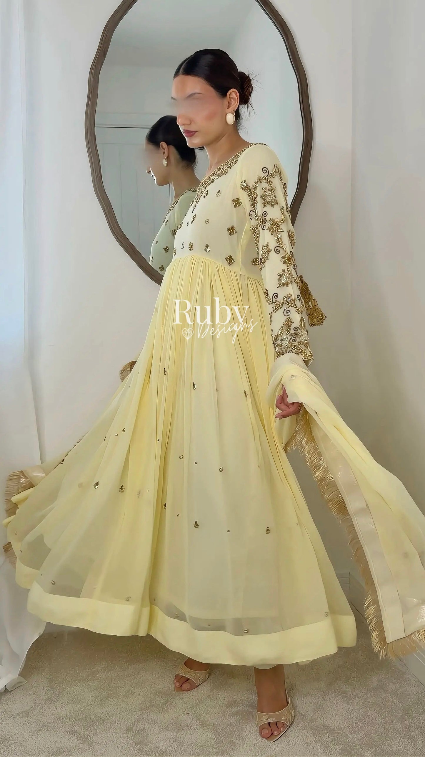 NAYRA Butter Silhouette 1 - 3 Piece Chiffon Dress with Kiran Lace Dupatta and Churidaar Trousers