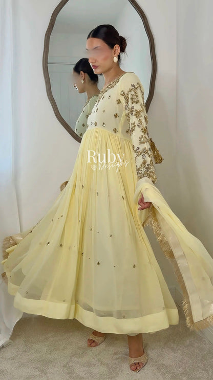 NAYRA Butter Silhouette 1 - 3 Piece Chiffon Dress with Kiran Lace Dupatta and Churidaar Trousers