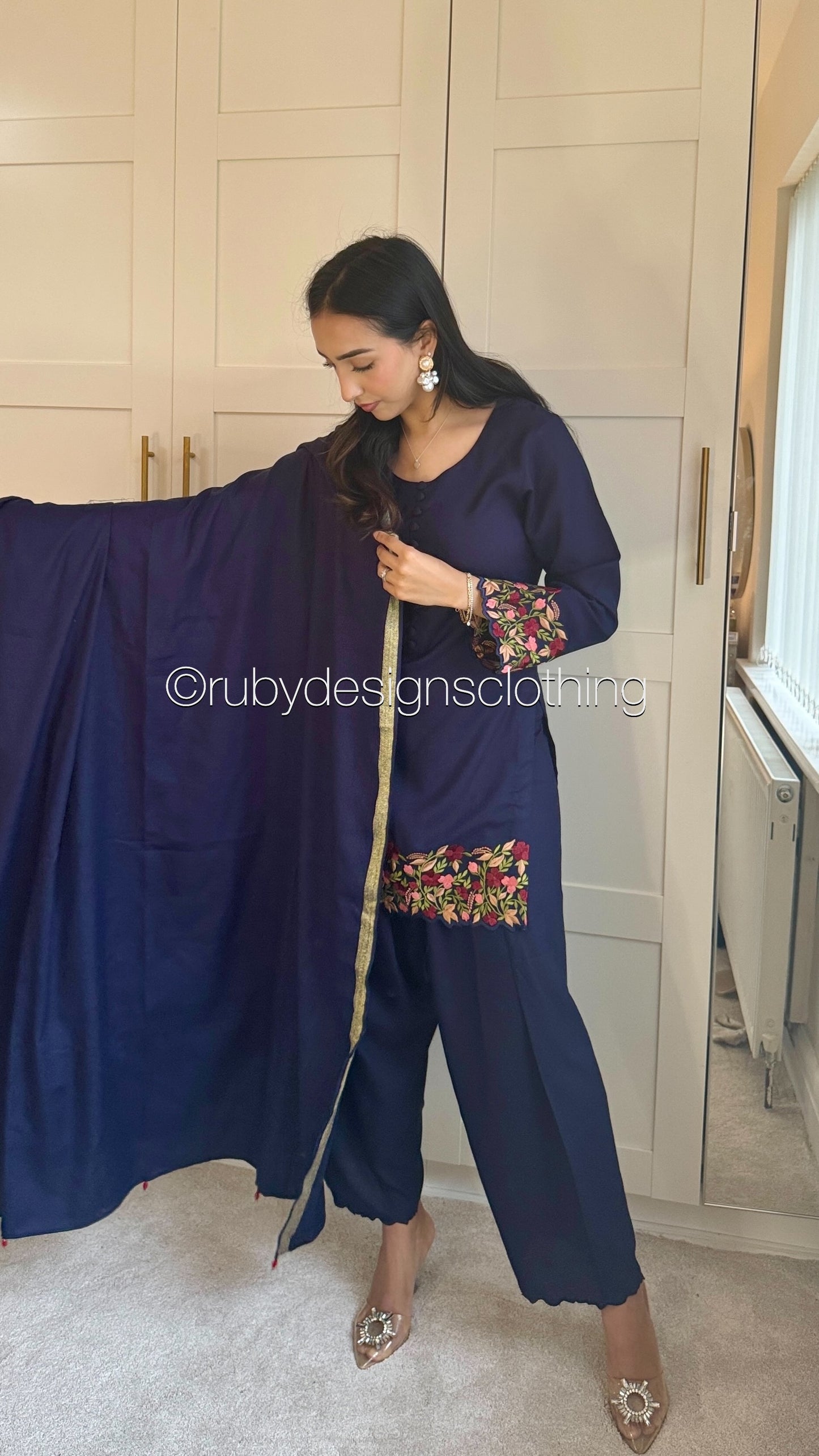 TAIBA - 3 Piece Navy Marina Suit with Shawl