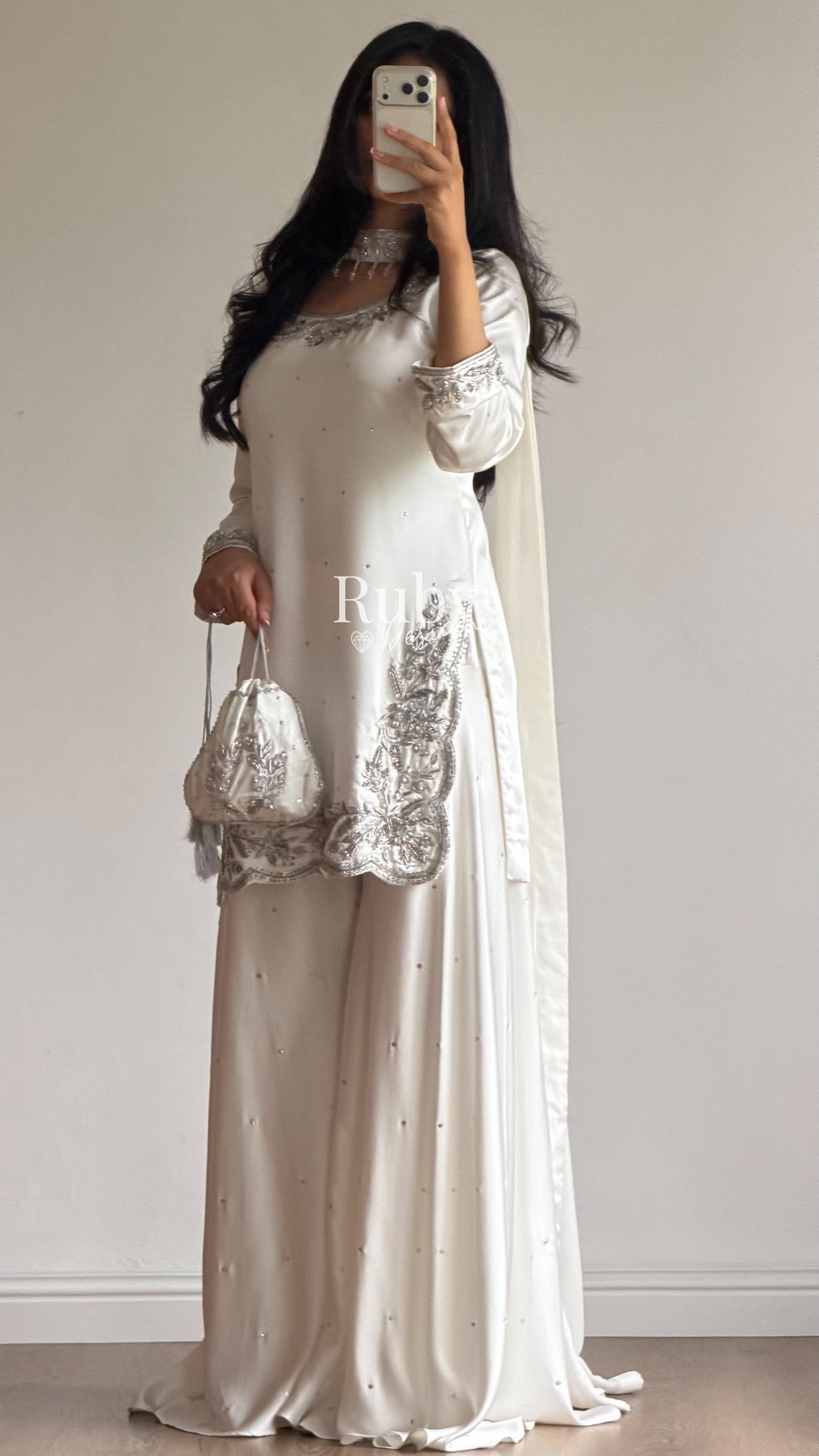 PARISA Pearl - 4 Piece Silk Suit with Matching Potli Bag