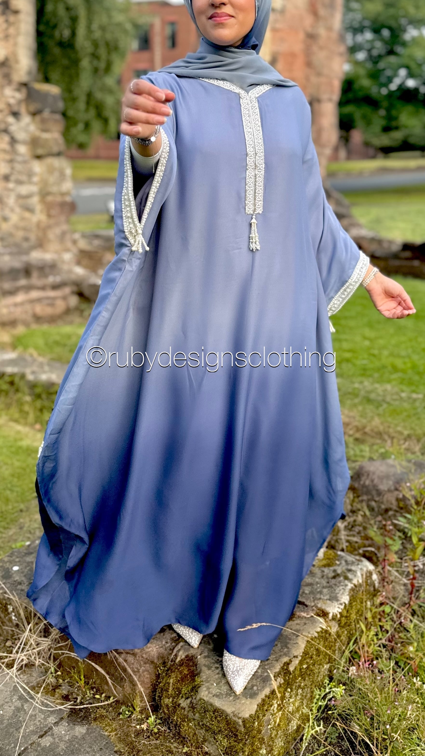 SABAH Twilight Blue - Ombré Kaftan with Hijab (8670640210133)