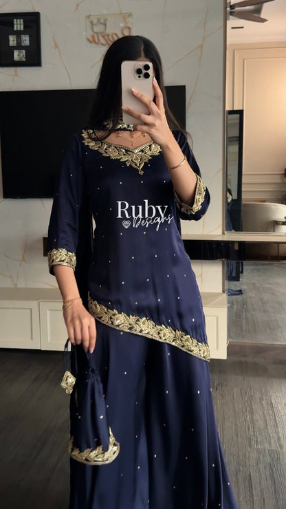 RANI Midnight - 3 Piece Luxury Silk Suit with Matching Bag