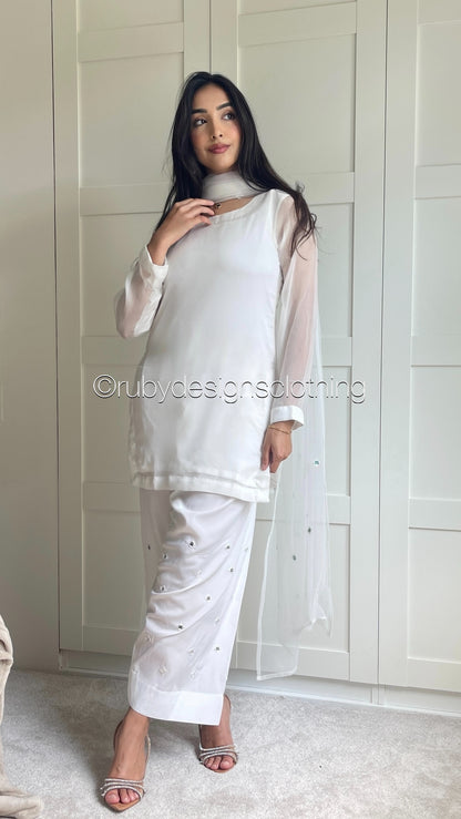 NIZMA White - 3 Piece Chiffon Suit with Shalwar (8707923443925)