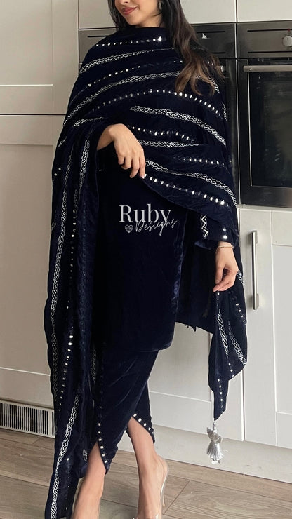 ELMIRA - 3 Piece Luxury Velvet Suit with Heavy Mirror Shawl