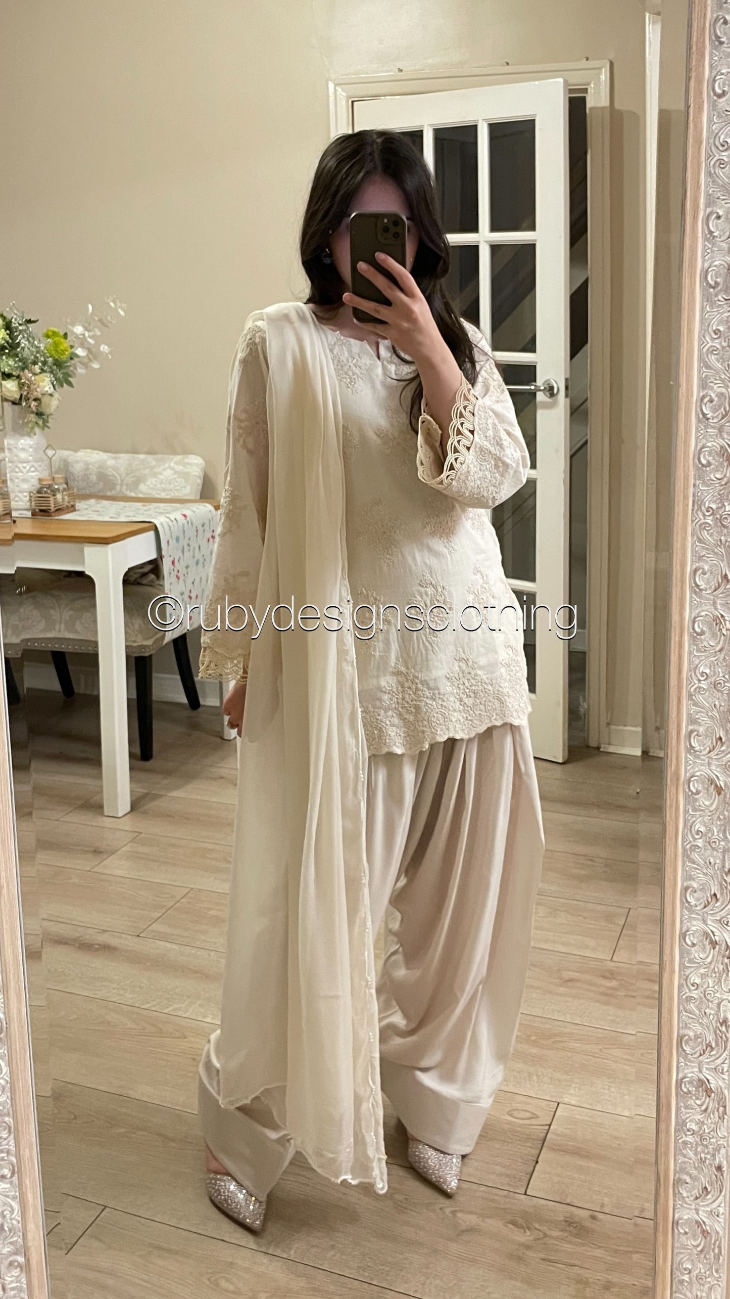 Vanilla Mist - 3 Piece Chikankari Suit with Farshi Shalwar