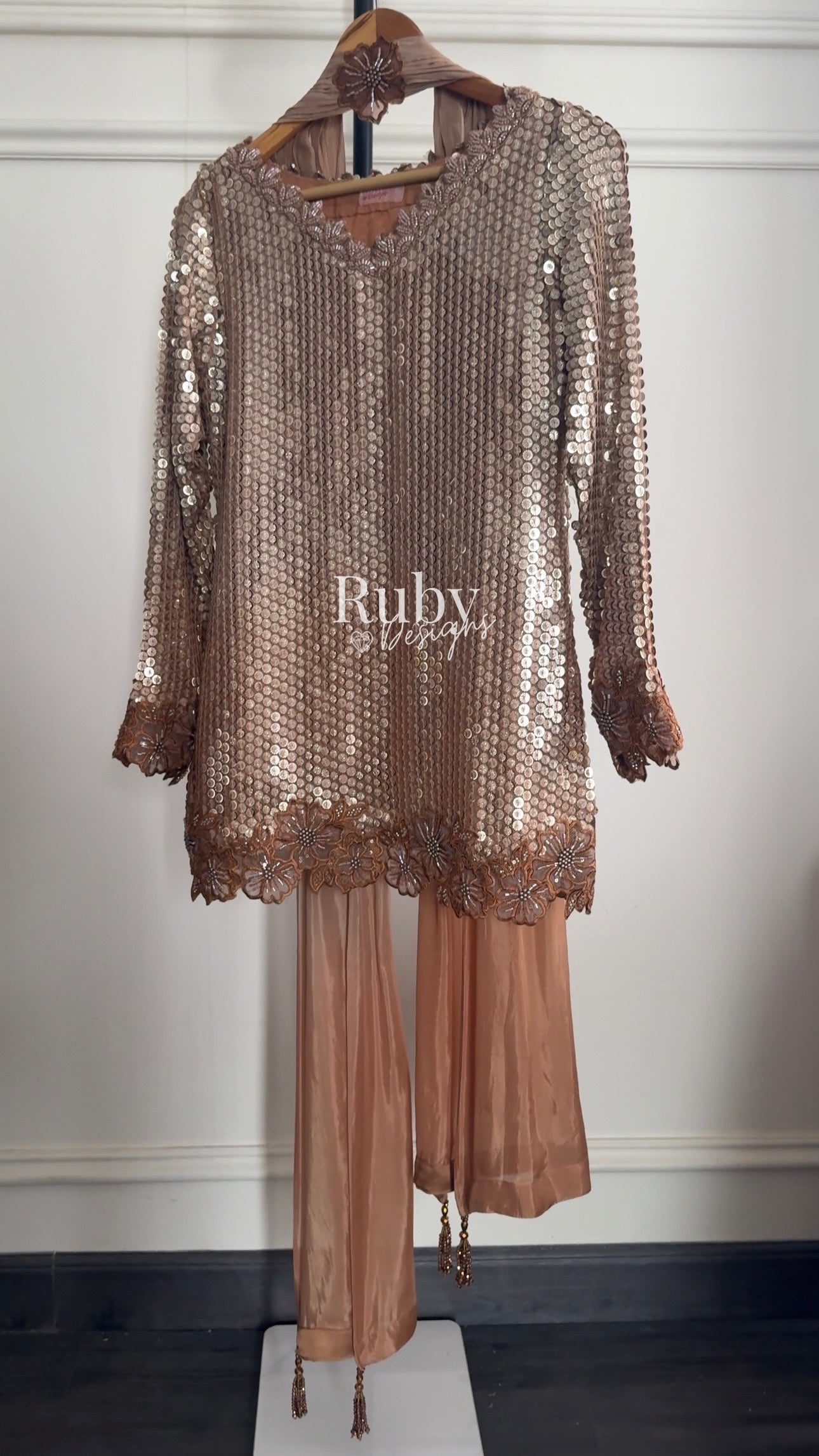 ALARA Mocha - 3 Piece Silk Suit with Choker Dupatta
