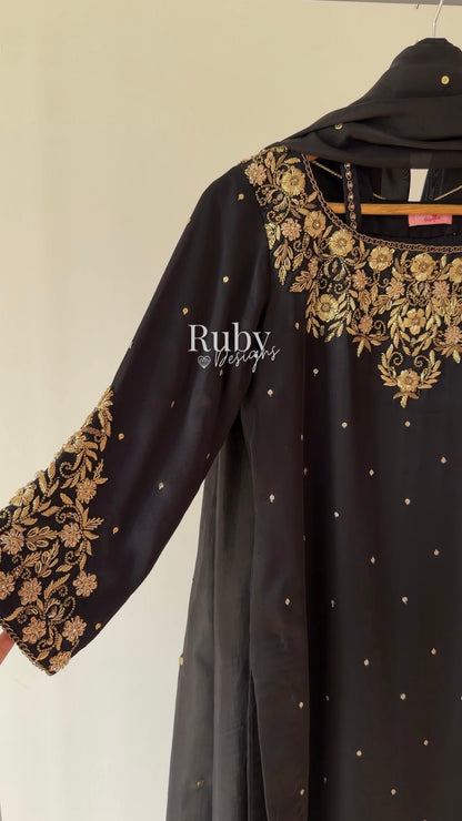 HANIA Noir - 3 Piece Silk Suit with Straight Trouser