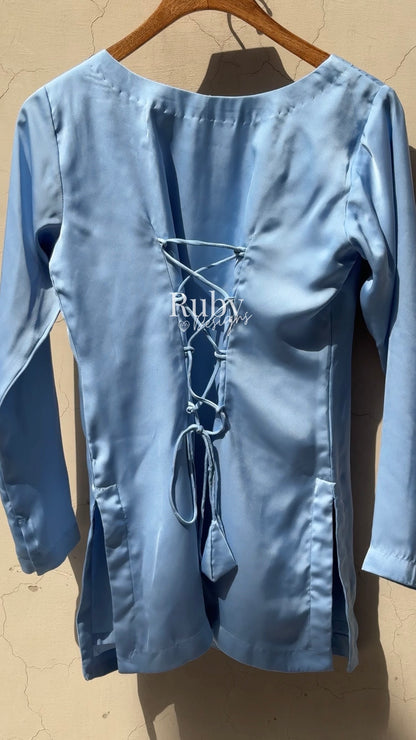 AMELLE Sky - 3 Piece Silk Suit with Balloon Pants