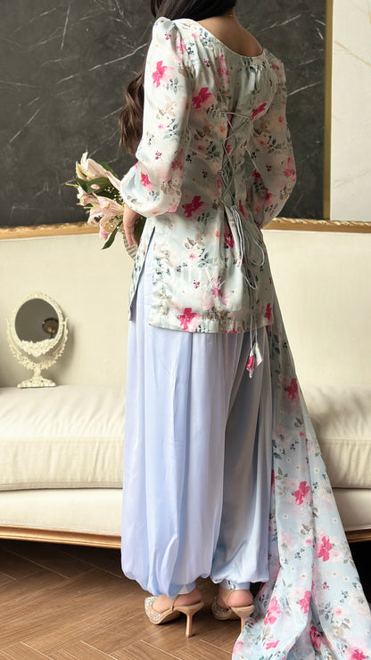FLEUR Sky - 3 Piece Silk Suit with Balloon Pants
