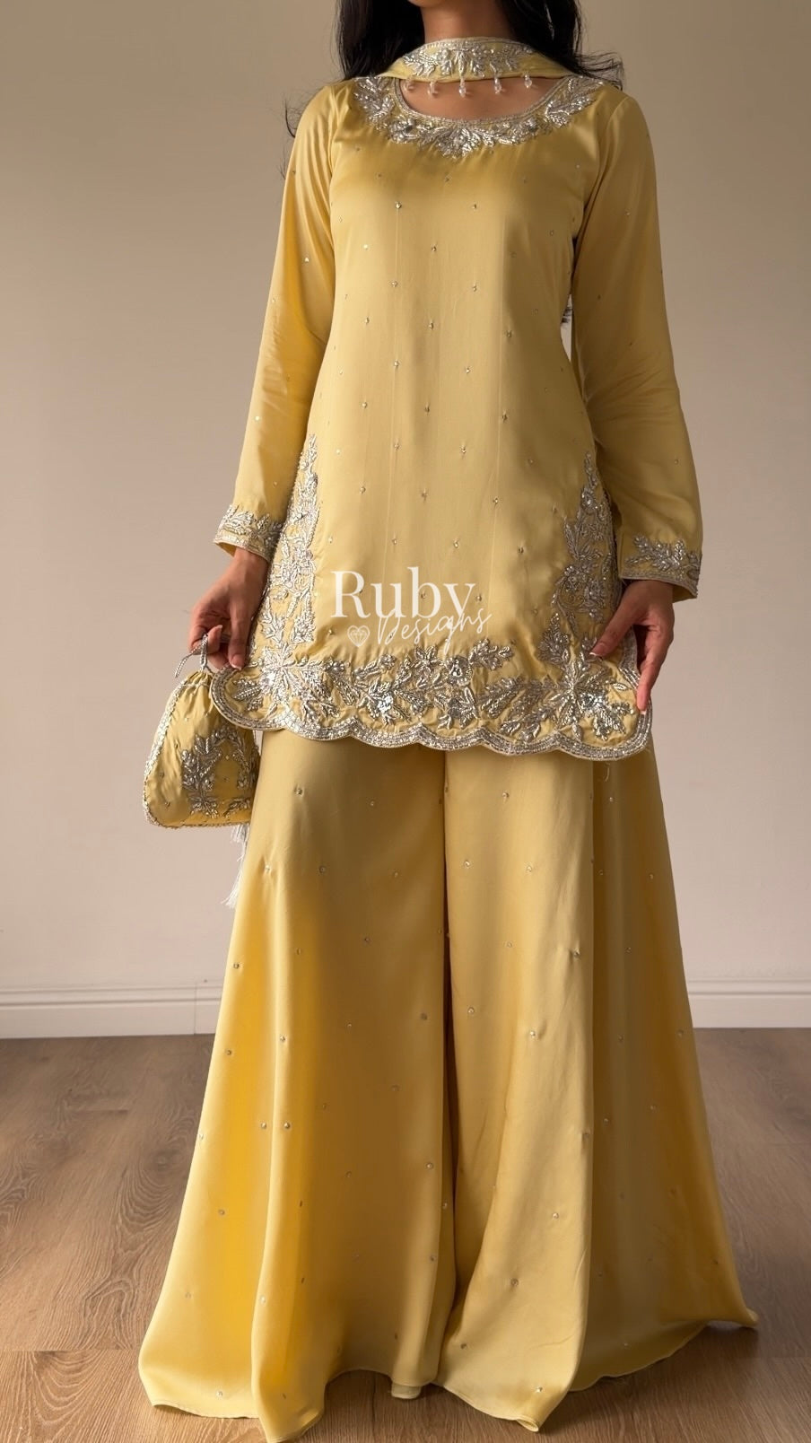 PARISA Butter - 4 Piece Silk Suit with Matching Potli Bag