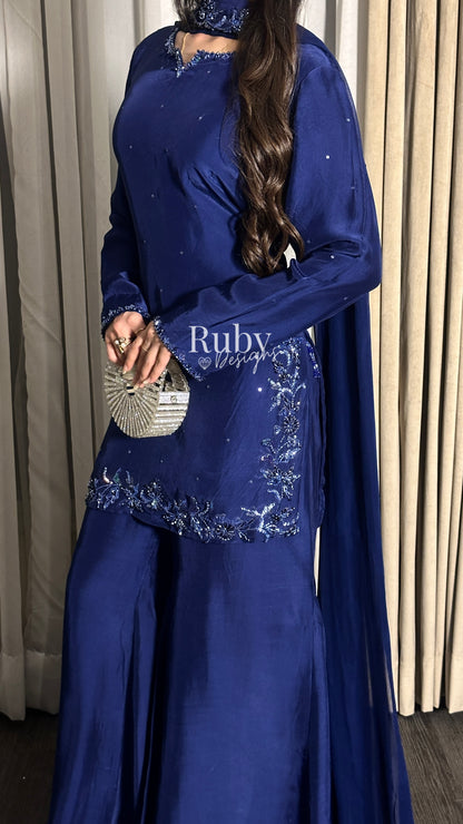 LARA Sapphire - 3 Piece Luxury Silk Suit with Cutdana Handwork