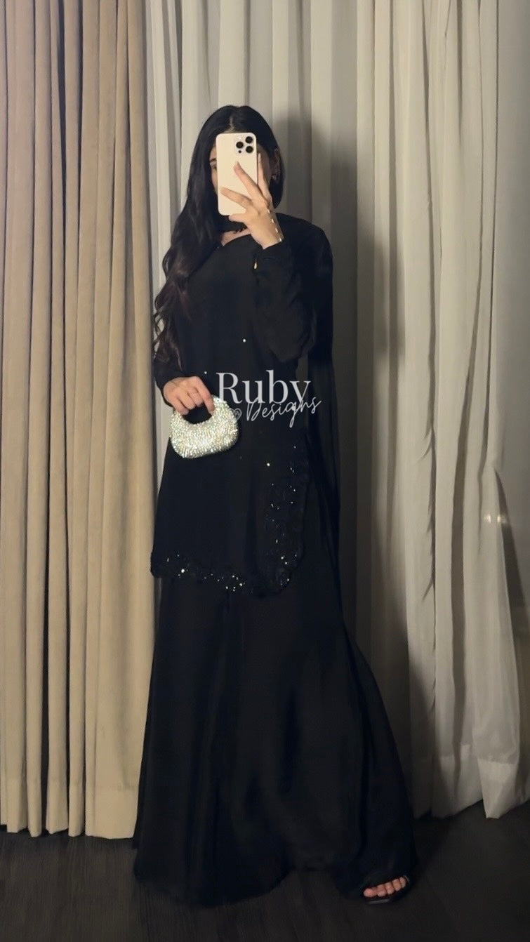 PRE-ORDER (not for immediate dispatch) - LIYANA - 3 Piece Black Luxury Silk Suit with Cutdana Handwork