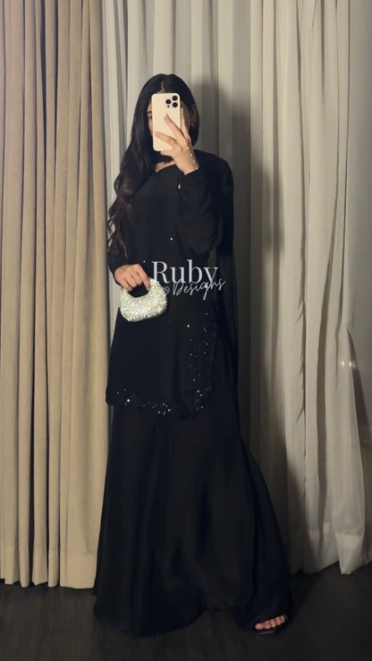 PRE-ORDER (not for immediate dispatch) - LIYANA - 3 Piece Black Luxury Silk Suit with Cutdana Handwork