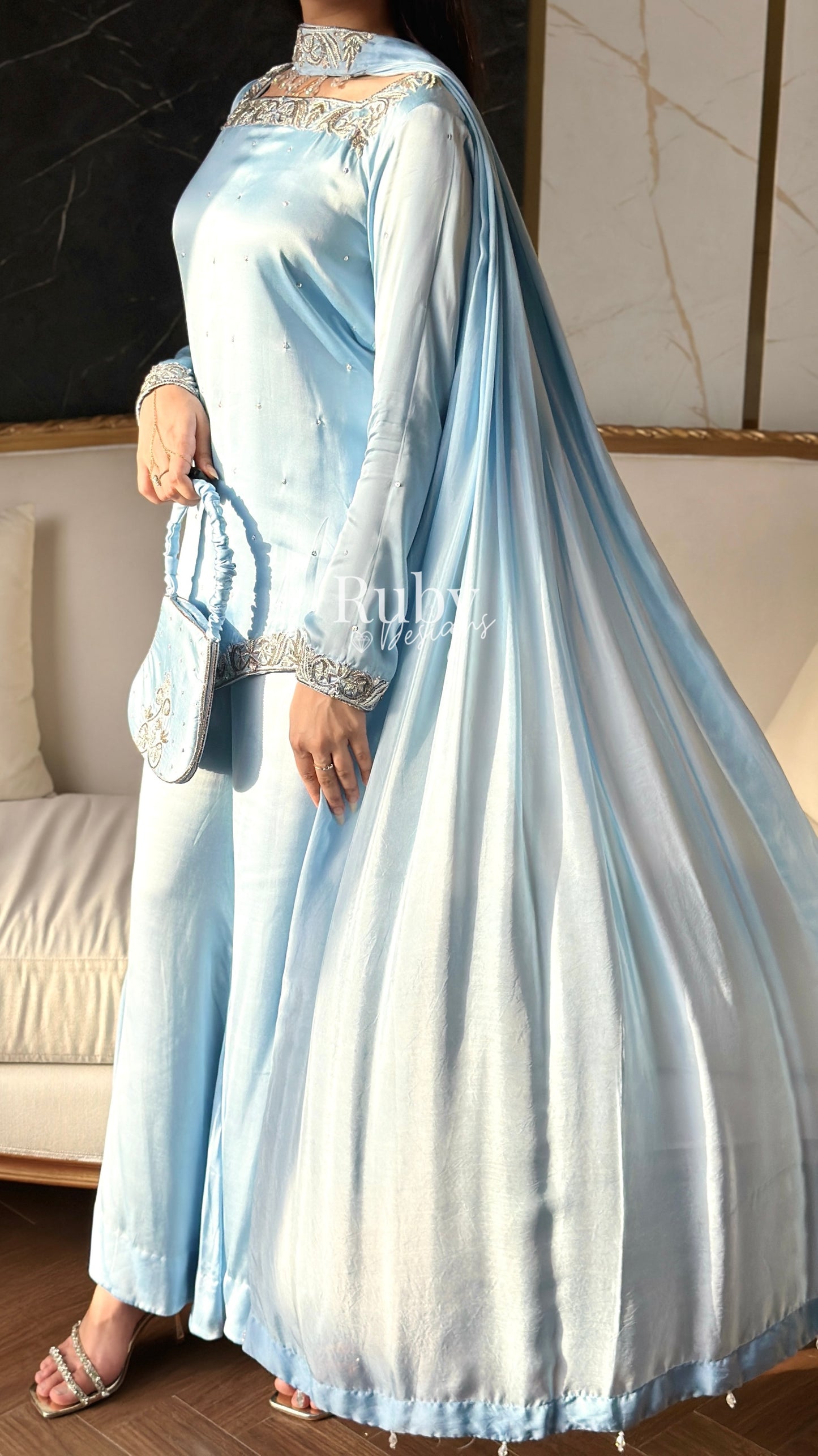PREITY Sky - 3 Piece Silk Suit with Matching Bag