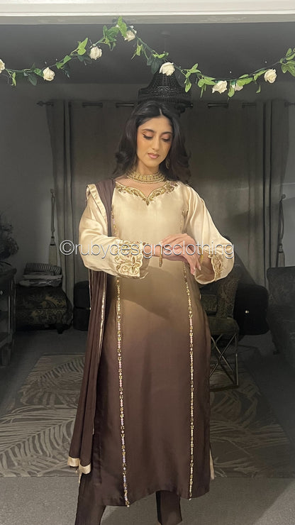 RAYNA Mocha - 3 Piece Silk Suit with Handwork
