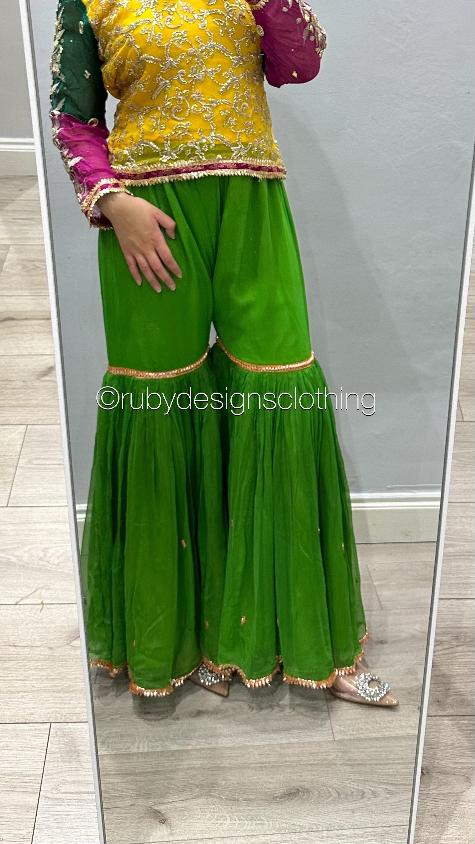 Pure Chiffon Green Gharara Pants (8746845405397)