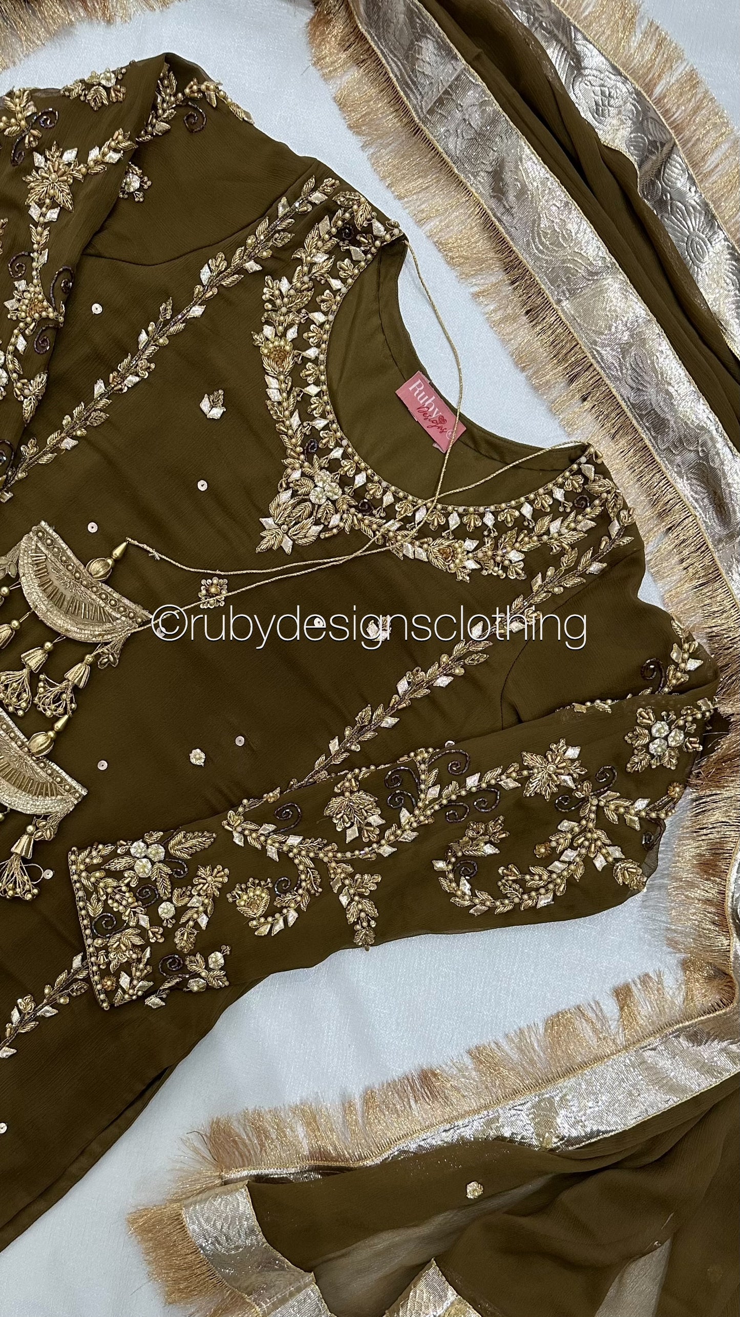 NAYRA Style 3 (Short Shirt) - 3 Piece Khaki Chiffon Suit with Shalwar
