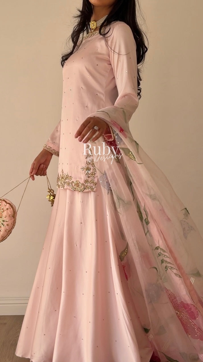 REYA Rose - 3 Piece Silk Suit with Matching Potli Bag