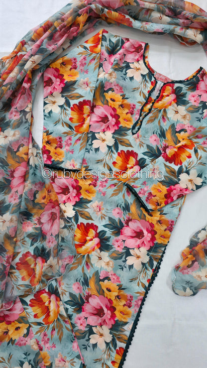 Peach Bloom - 3 Piece Swiss Lawn Suit with Silk Dupatta