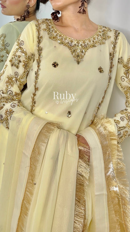 NAYRA Butter Silhouette 2 (Long Shirt) - 3 Piece Chiffon Suit with Trouser