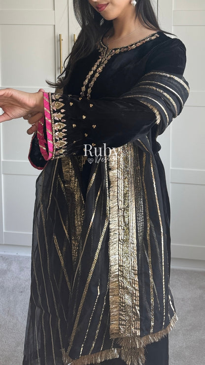 NAYAB - 3 Piece Luxury Velvet Suit with Gold Handwork