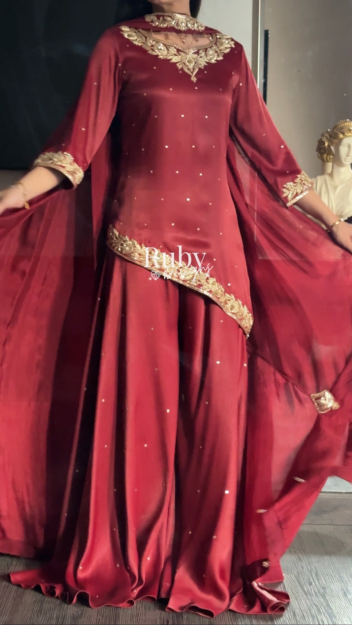 RANI Rouge - 3 Piece Luxury Silk Suit with Matching Bag