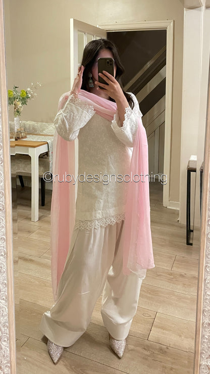 White Lily - 3 Piece Chikankari Suit with Farshi Shalwar